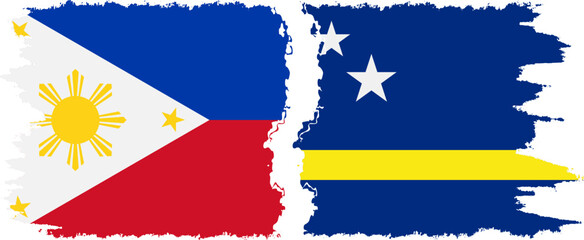 Curacao and Philippines grunge flags connection vector