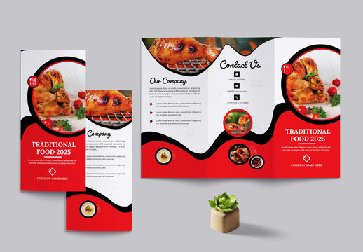 Red And Black Food Tri Fold Brochure Design