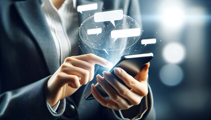 Businesswoman Engaging in Digital Communication on Phone