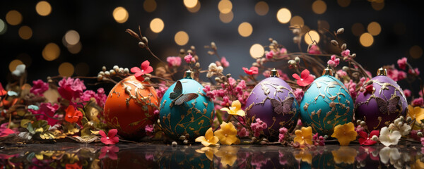 Colorful Easter Eggs Decorated with Flower Centerpieces