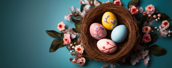 Fototapeta na wymiar Easter Eggs in a decorated basket