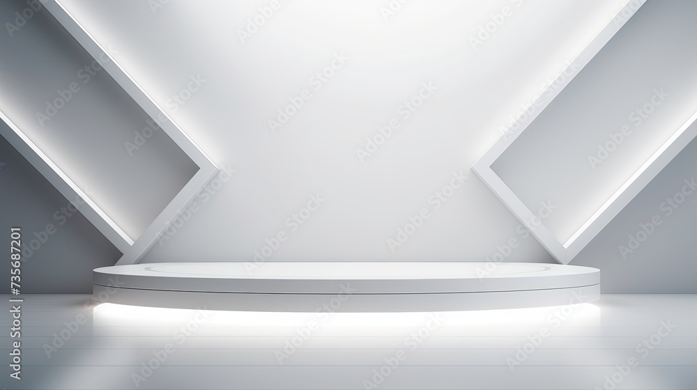 Poster soft light white abstract stage in elegant futuristic geometric style with simple lines and corners,