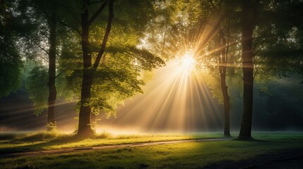 Sunrise beam in the beautiful park