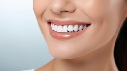 Obraz premium Teeth health concept. Cropped photo of smiling woman mouth under treatment at dental clinic, panorama
