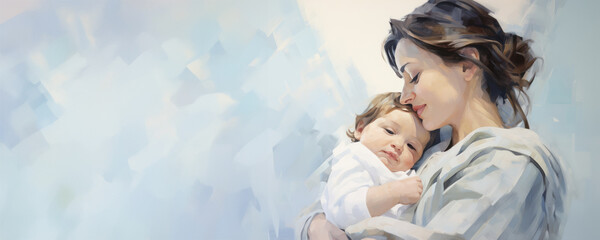A mother holding her baby close, Fictional Character Created By Generated AI.