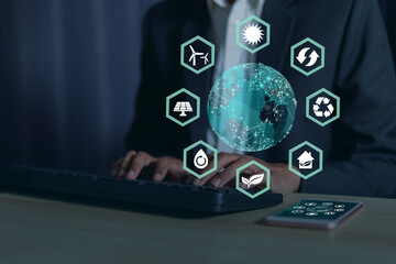 Clean, renewable energy from generators Solar energy, wind energy, water energy for environmental friendliness towards a sustainable environment. Concept of Sustainable Development Goals (SDGs) 