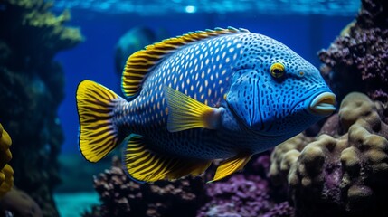 Naklejka na ściany i meble Under sea fish in blue ocean water