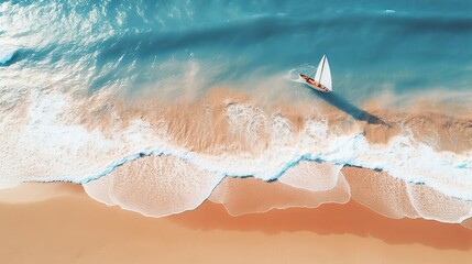 Wave and boat on the beach as a background. Beautiful natural background at the summer time from air - obrazy, fototapety, plakaty
