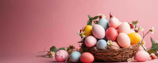 Fototapeta na wymiar Basket of Colorful Easter Eggs