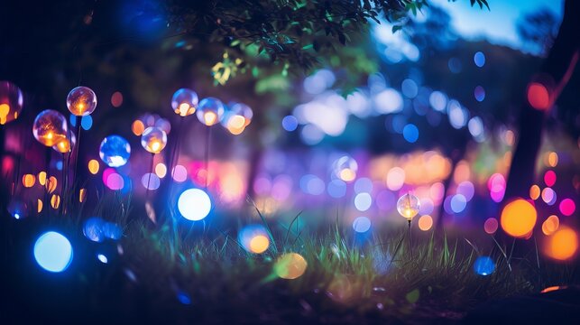 Abstract Blurred image of Night  Festival in garden with bokeh for background usage.