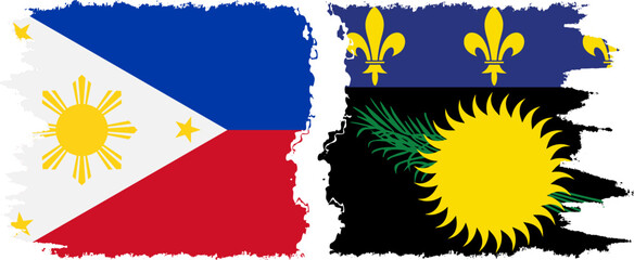 Guadeloupe and Philippines grunge flags connection vector