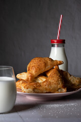 breakfast with milk and croissant