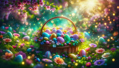 a Beautiful Easter Eggs Spring Holiday Flowers Springtime Colorful Grass Backyard bunnies painted basket lawn flowers decorated bunny religion vibrant event tradition grass decoration April egg hunt