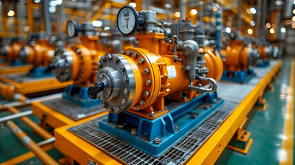 Fototapeta premium An industrial engine centrifugal electric pump with asynchronous electric motor on an oil refinery plant