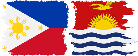 Kiribati and Philippines grunge flags connection vector