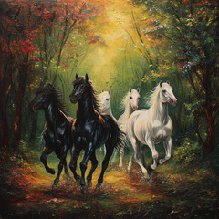 the arabian horses in the forest