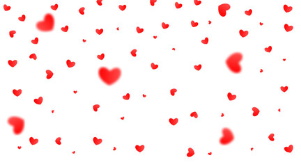 heart confetti of red falling hearts on a white background