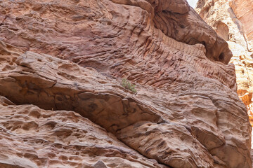Unique patterns on surface of the high mountains of the tourist route of the gorge Wadi Al Ghuwayr or An Nakhil and the wadi Al Dathneh near Amman in Jordan
