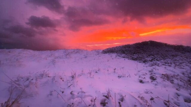 Cape Cod in Winter with Snow at Sunset on the Beach