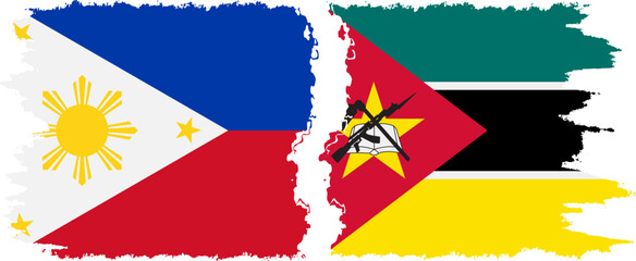 Mozambique and Philippines grunge flags connection vector