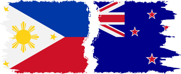 New Zealand and Philippines grunge flags connection vector