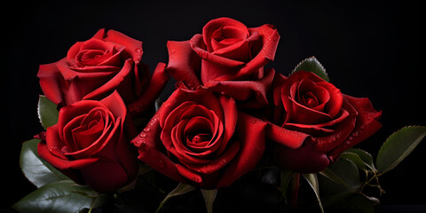 A bunch of red roses on a black background 