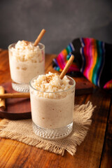 Rice pudding. Sweet dish made by cooking rice in milk and sugar, some recipes include cinnamon, vanilla or other ingredients, it is a very easy dessert recipe and very popular all over the world.