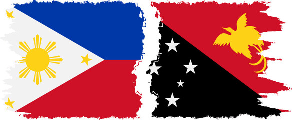 Papua New Guinea and Philippines grunge flags connection vector