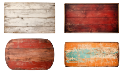 Old painted wooden boards isolated on transparent background