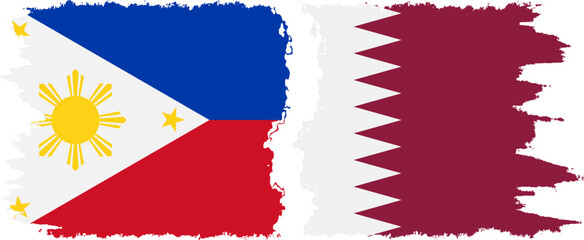 Qatar and Philippines grunge flags connection vector