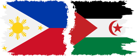 Western Sahara and Philippines grunge flags connection vector