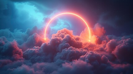 cloud illuminated with neon ring - obrazy, fototapety, plakaty