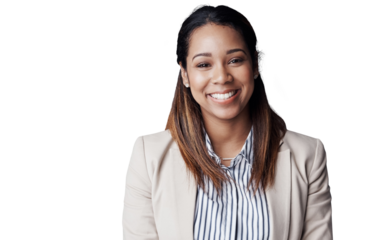 Professional, realtor and happy portrait of woman and agent isolated, transparent or png background. Real estate, consultant and entrepreneur with confidence, pride and working in development