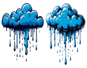 Blue rainy cloud, transparent background PNG.