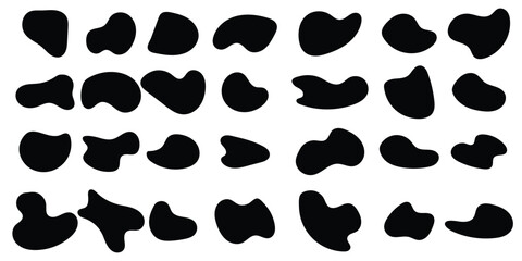 Blob shape organic set. Black cube drops simple shapes. Pebble, inkblot, drops and stone silhouettes.  Different drops in modern style.