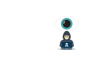 Hacker watching your every move on web. Hacker with laptop computer stealing confidential data, personal information and credit card detail. Hacking concept.