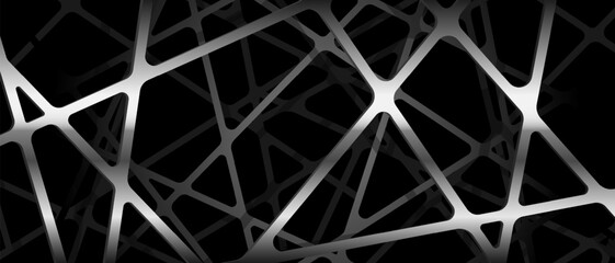 Abstract silver grey line mesh geometric overlap on black design modern futuristic background vector