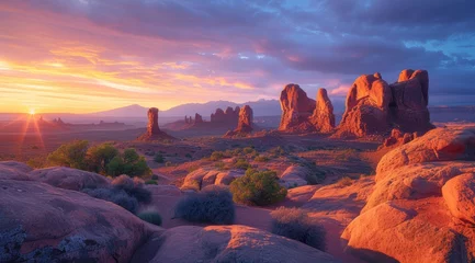 Fotobehang Sunrise at arches national park with mood lighting © Denis