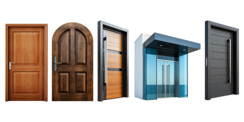 Set of home door elements for open and close isolated on transparent png background, interior design concept.