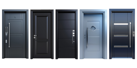 Set of home door elements for open and close isolated on transparent png background, interior design concept.
