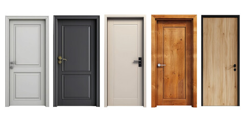 Set of home door elements for open and close isolated on transparent png background, interior design concept.