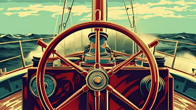 The ships engine roars to life responding to precise adjustments made by the skilled helmsman at the steering wheel.