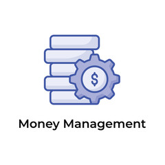 Coins stack with gear showing concept icon of money management