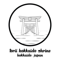 Circle Icon Torii Hokkaido Shrine. Vector illustration