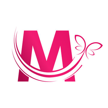 M Letter with  butterfly design template illustration