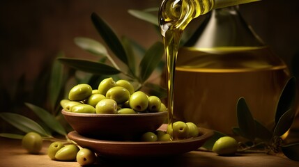 Olive oil with fresh olives