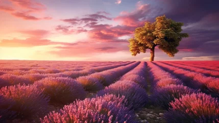 Abwaschbare Fototapete Bordeaux landscape Lavender field at sunset