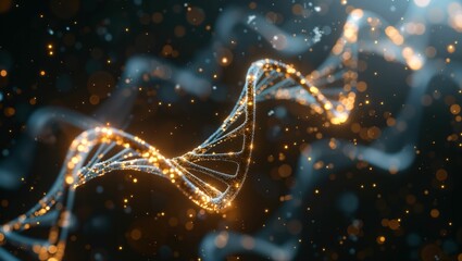 DNA double helix with digital network lines, artificial intelligence in healthcare concept