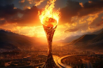 Fire flames on black background. Fire flames isolated on black background. Olympic flame, Ai generated