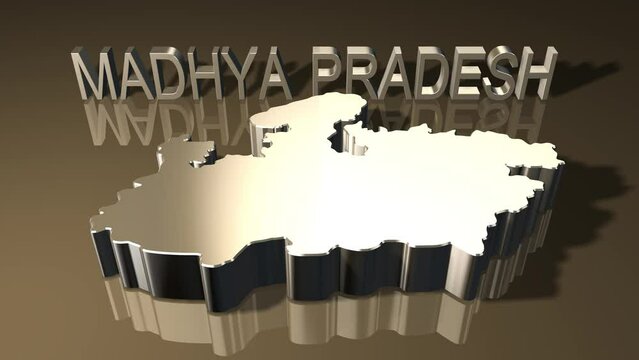 Indian State Map of Madhya Pradesh Tilt Down in 3D Golden Theme